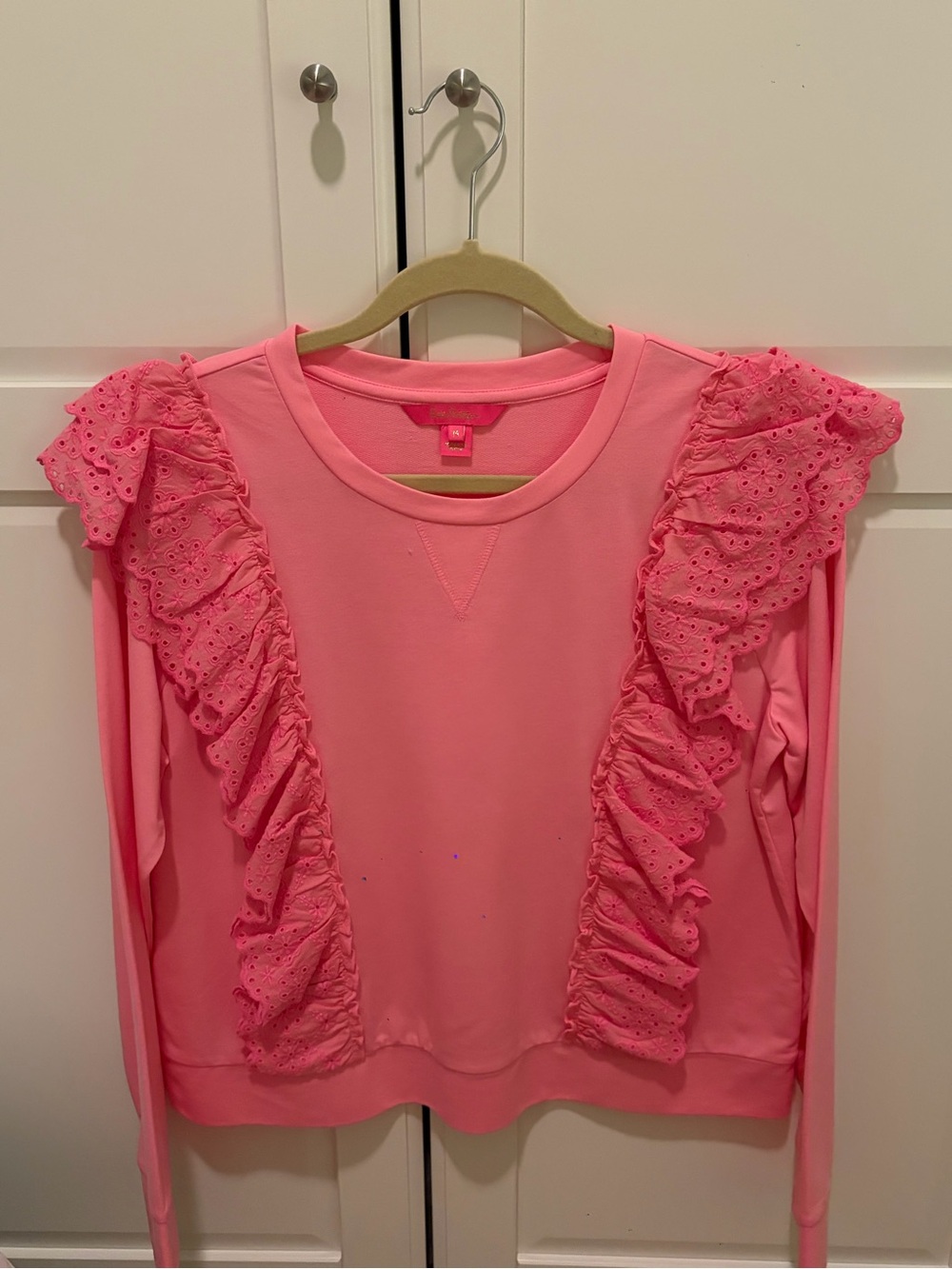 LILLY PULITZER Pink Ruffle Long-Sleeve Crewneck